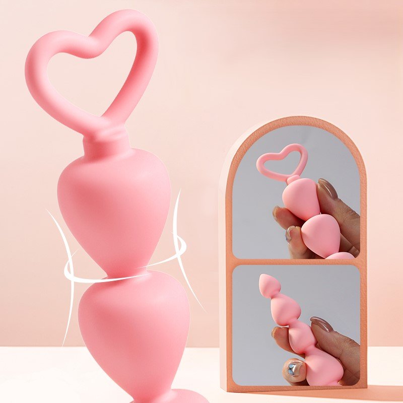 Heart Anal Plug Beads Balls G-Spot Stimulator Prostate Massager Butt Plugs Orgasm Sex Toy for Women Men Couple Adult Products - Light Pink - Image 7