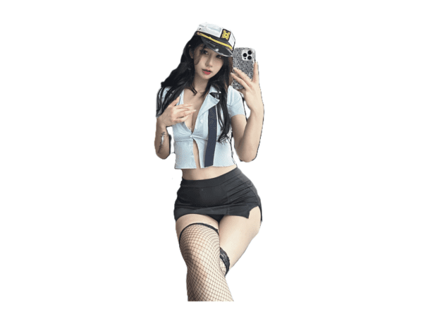 Sexy Police Officer Costume Role Play with Black Stockings