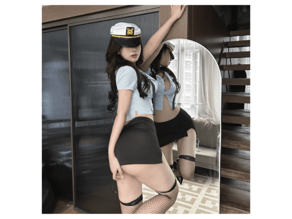 Sexy Police Officer Costume Role Play with Black Stockings - Image 3