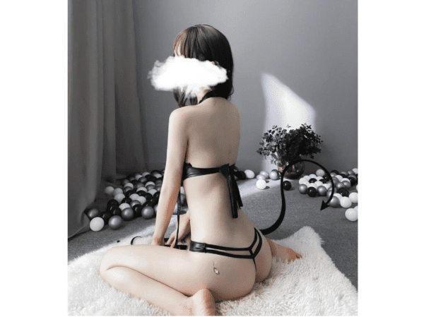 Women's Black SM Costume Outfit Wet Look Faux Leather Body Cage Strap Harness Bodysuit Sexy Hollow Out Catsuit - Image 5